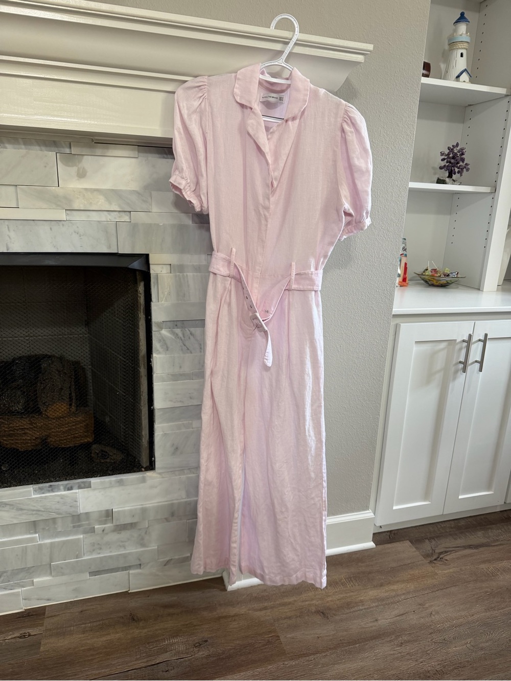 French Connection Pale Pink Midi Shirt Dress with Belt